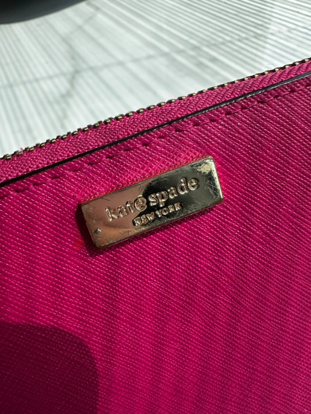 Kate Spade Hot Bright Pink Saffiano Zip Around Wallet Wristlet